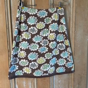 Boden Brown Flowered Summer Skirt - Size 6 (10R UK) - Cotton Fully Lined